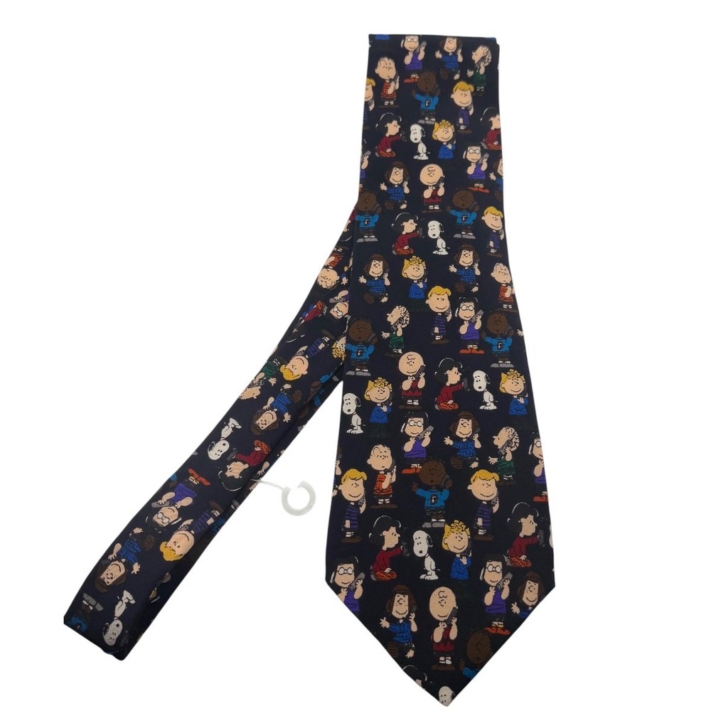 Vintage 90's Peanuts Charlie Brown Snoopy Silk Tie Navy Blue Cell Phones NWT